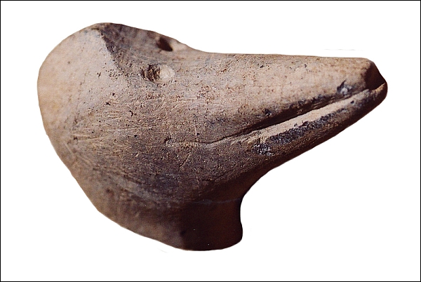 Курительная трубка из Мэнтла в виде головы дятла (фото Archaeological Services Inc.)