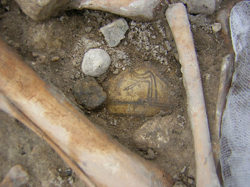 Части микенской керамики, найденной рядом с остатками жертвенных животных