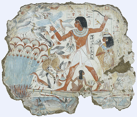 Фрагмент фрески с охотой на птиц из гробницы Небамона (18 династия, Британский музей): https://en.wikipedia.org/wiki/Art_of_ancient_Egypt#/media/File:Tomb_of_Nebamun.jpg
