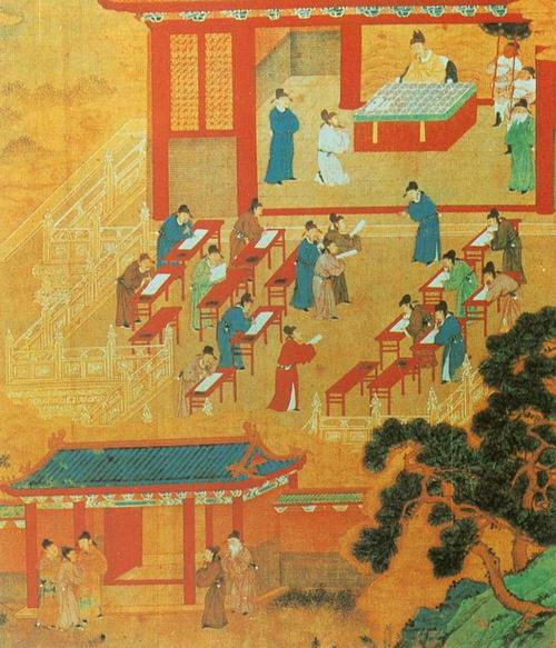 Экзамен на государственную службу при династии Сун (XI век): https://ru.wikipedia.org/wiki/Кэцзюй#/media/Файл:Song_Imperial_Examination.JPG