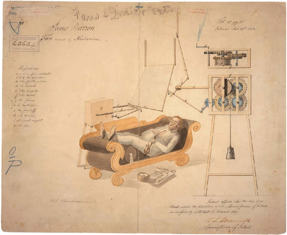  1830 .  .   - https://ru.wikipedia.org/wiki/%D0%92%D0%B5%D0%BD%D1%82%D0%B8%D0%BB%D1%8F%D1%82%D0%BE%D1%80#/media/%D0%A4%D0%B0%D0%B9%D0%BB:Patent,_Mechanical_Fan,_1830.png