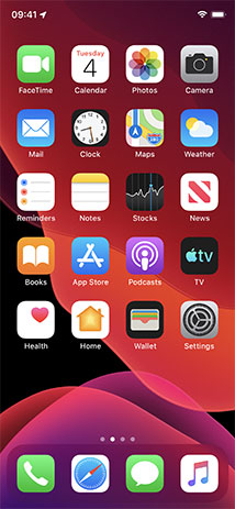  iOS 13    - https://upload.wikimedia.org/wikipedia/en/6/63/IOS_13_Homescreen_iPhone_X.png